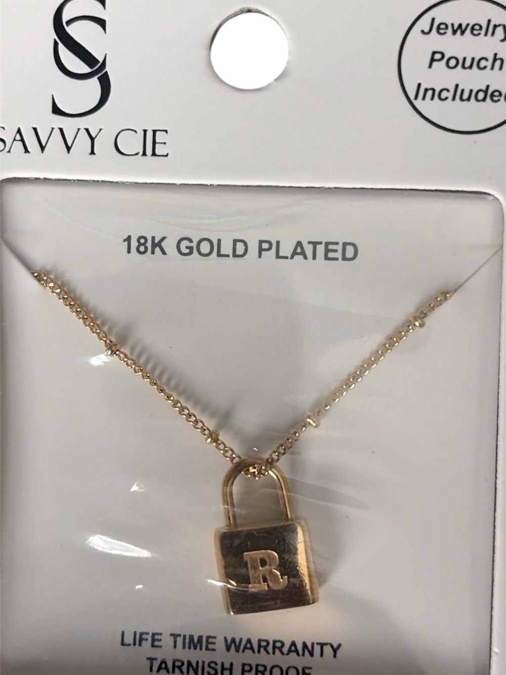 Savvy Cie Gold Padlock Pendant Necklace "R"